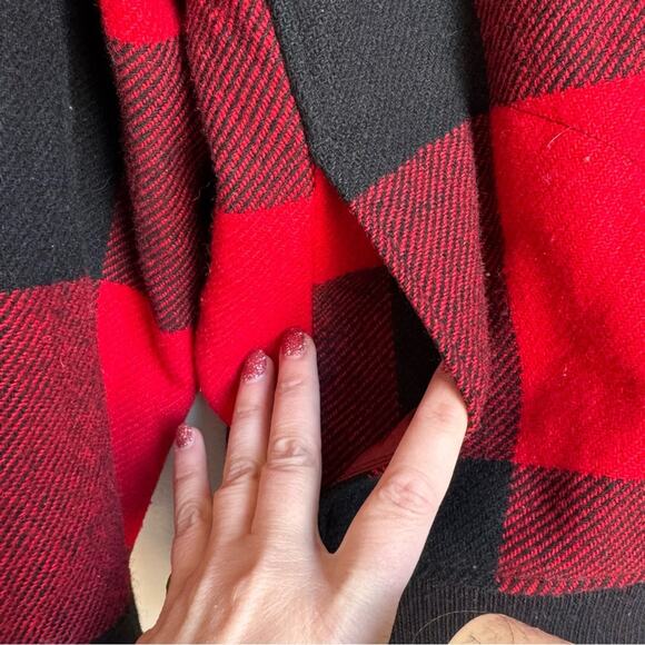 WOOLRICH Red Plaid Bomber Jacket Full Zipper Qulited Sherpa Large Women Wool - Picture 3 of 14